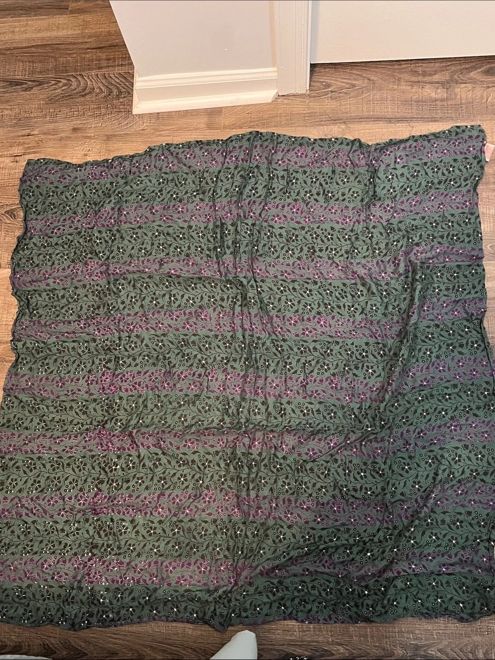 Vintage Putumayo Square Scarf Green Purple Floral